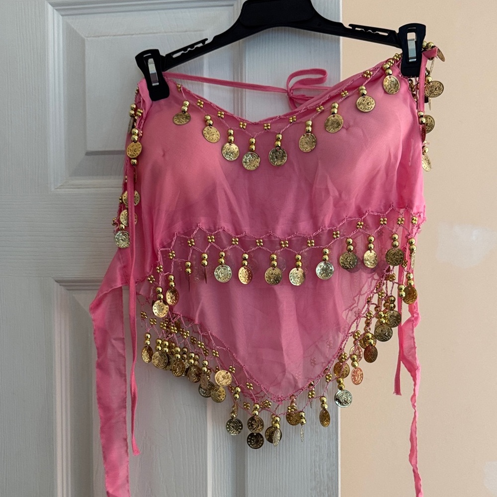 Pink Belly Dance Top with Gold Coins